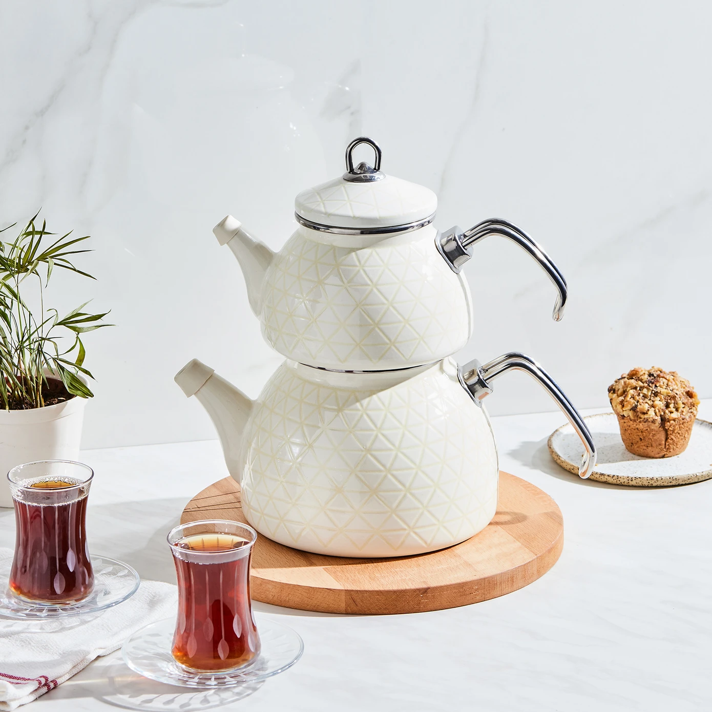 منتج تركي: كريستال طقم إبريق شاي تركي طبقتين