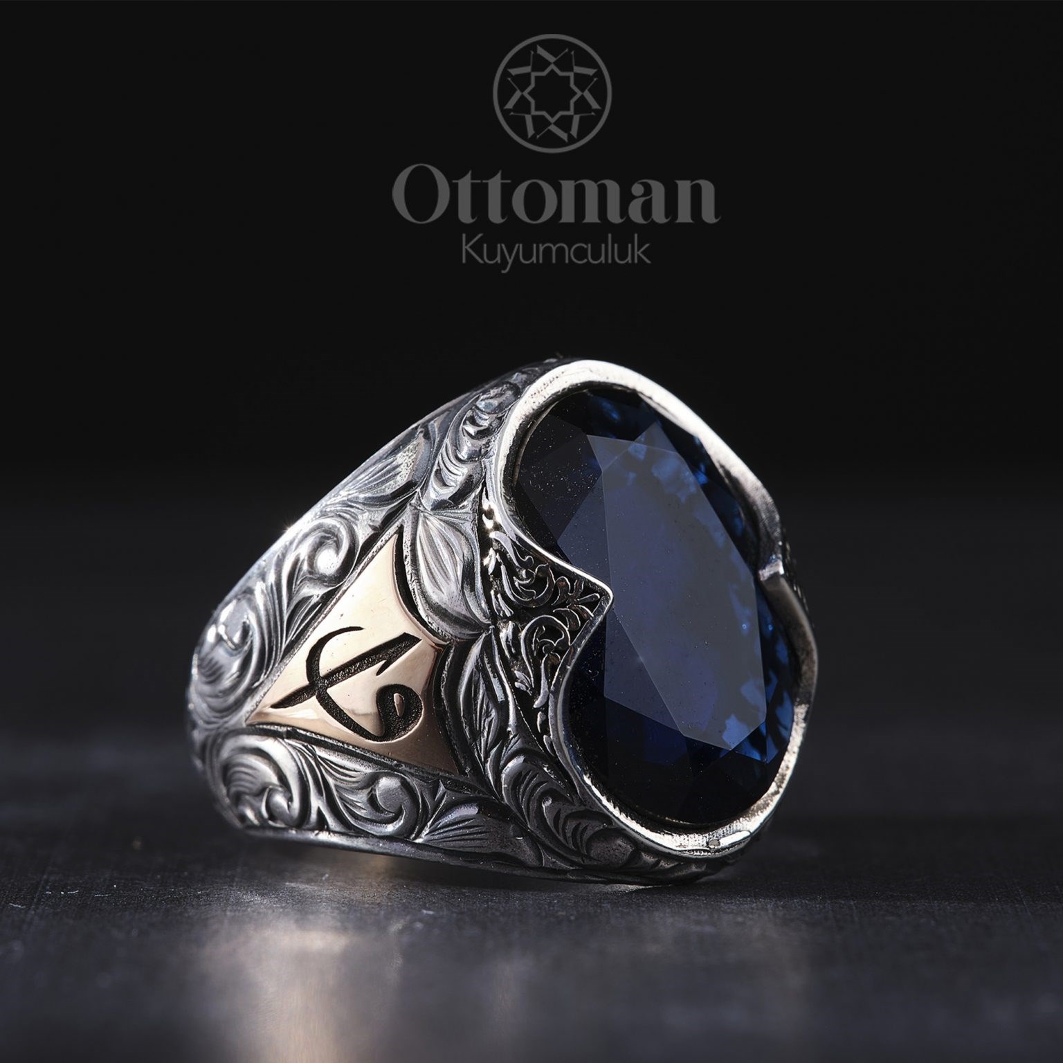 منتج تركي: خاتم رجالي بالحجز الأزرق المنقوش خاتم تركي